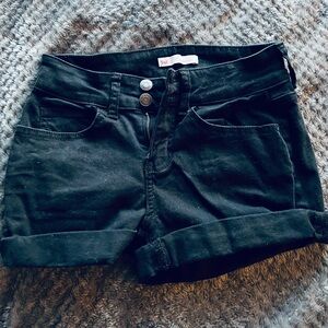 Low rise black denim shorts